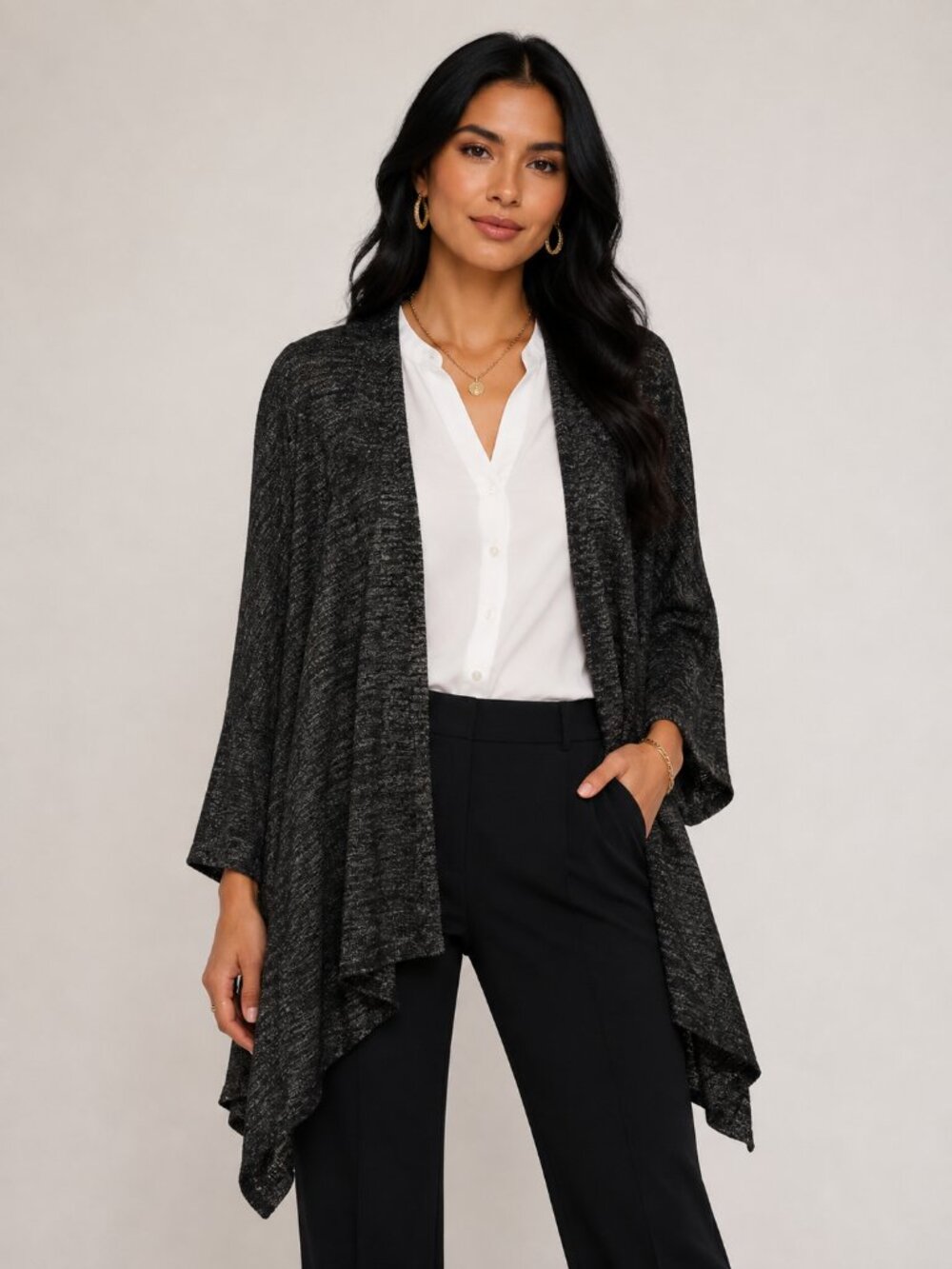Lane Bryant XL Heathered Open Front Poncho Cardigan Drape Cozy Layering Sweater